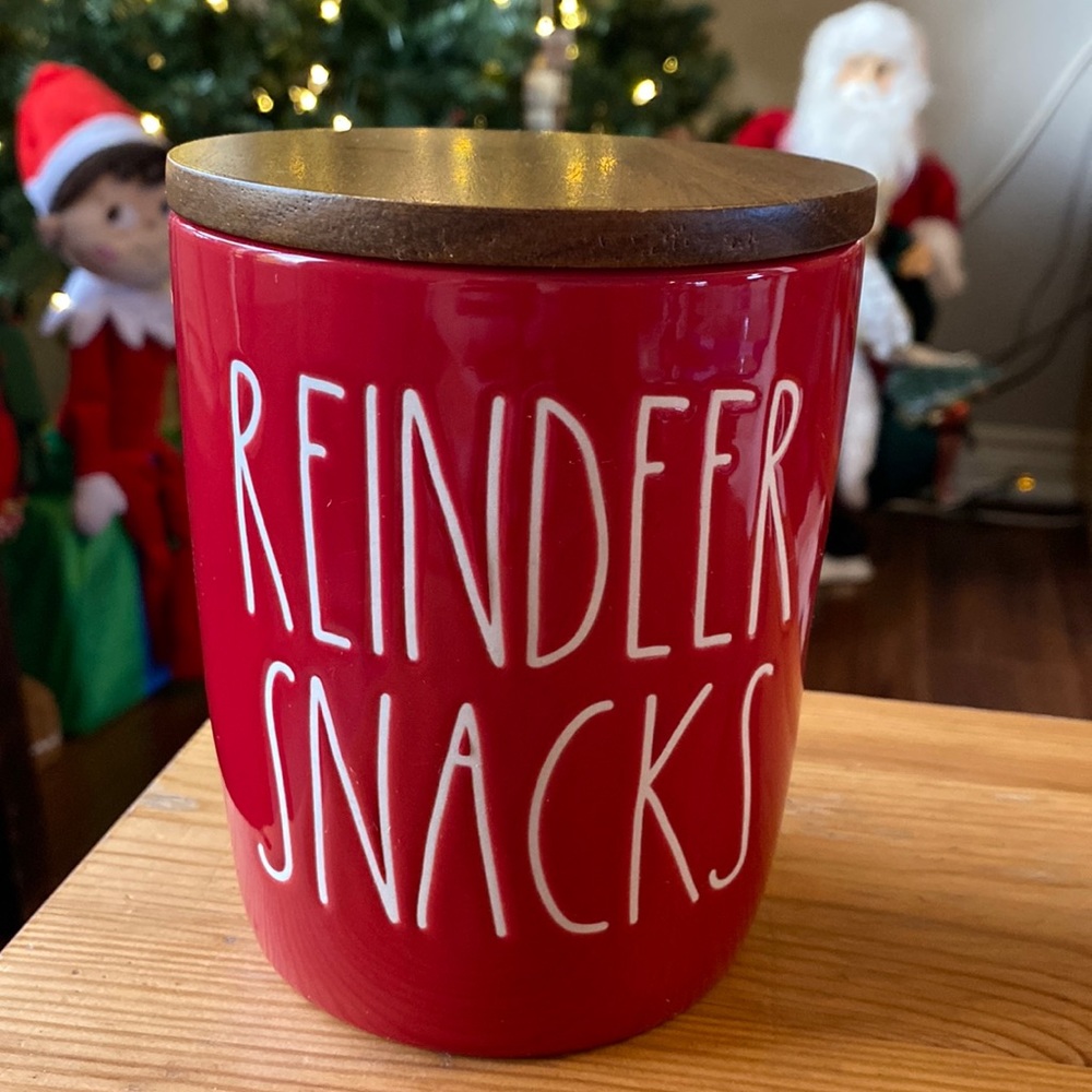 Rae dunn. Red REINDEER SNACKS cellar